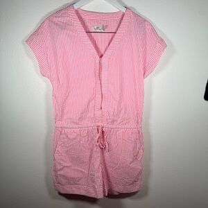 Vineyard Vines Womens XS Pink White Seersucker Romper Tie Waist
